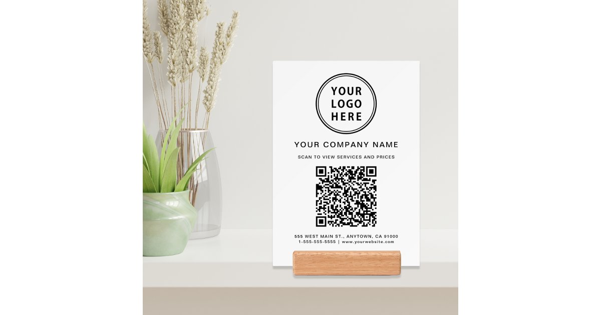 Business Logo Template QR Code Tabletop Sign Holder | Zazzle