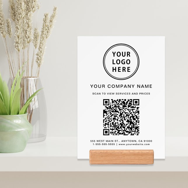 Business Logo Template QR Code Tabletop Sign Holder (Input your website address to create a scannable QR code)