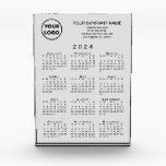 Business Logo Text 2024 Calendar Gray Desktop Acrylic Award<br><div class="desc">Professional acrylic block desktop calendar features your logo, company name, and business contact information in black text over a black 2024 calendar on a neutral gray background. Add your logo, company name, and custom text (website, phone number, address, slogan, or other message) in the sidebar. Your logo can be any...</div>
