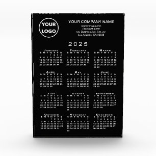 Business Logo Text 2025 Calendar Black Desktop Acrylic Award