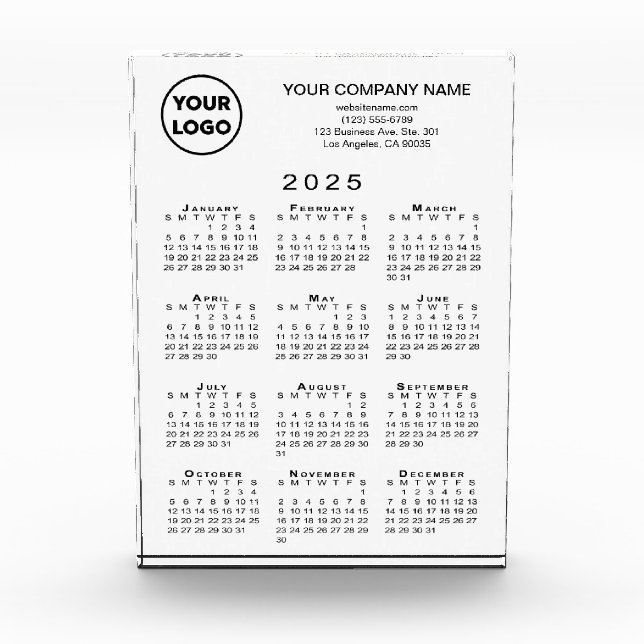 Business Logo Text 2025 Calendar Desktop Acrylic Award (Front)