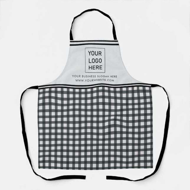 Business Logo Text Company Branded Buffalo Plaid  Apron (Front)