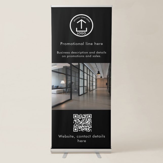 Business Logo Text Photo Professional QR Code Retractable Banner (Front)