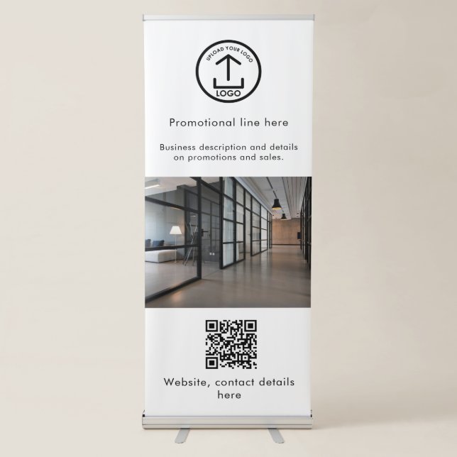 Business Logo Text Photo Professional QR Code Retractable Banner (Front)