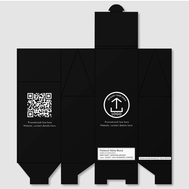 Business Logo Text Promo QR Code Black White Roasted Coffee (Unfolded)