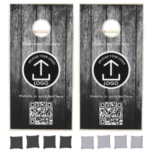 Business Logo Text Promo QR Code Black Wood Cornhole Set