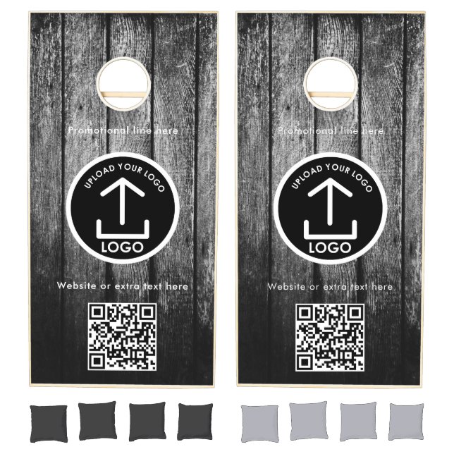 Business Logo Text Promo QR Code Black Wood Cornhole Set (Set)