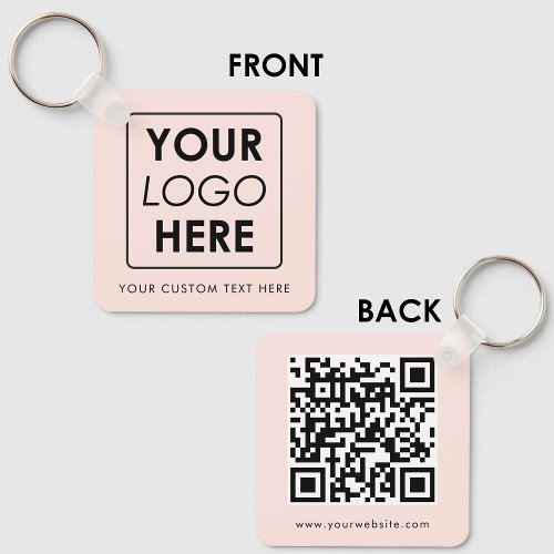 Business Logo Text QR Code Double Sided Blush Pink Keychain