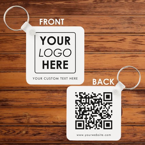 Business Logo Text QR Code Double Sided White Keychain
