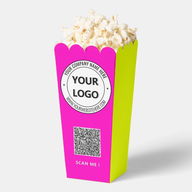 Business Logo Text QR Code Popcorn Box Template (Popped)