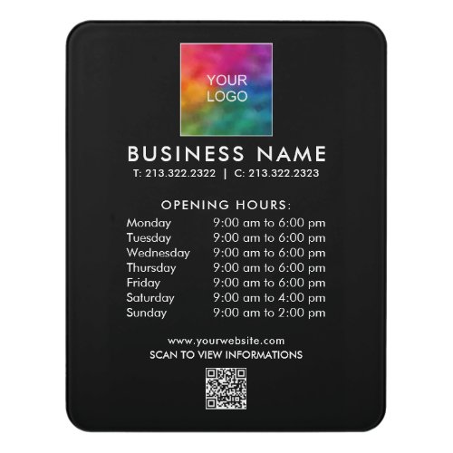 Business Logo Text QR Code Template Opening Hours Door Sign
