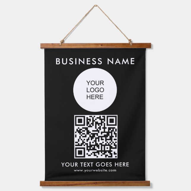 Business Logo Text Template Promotional QR Code Hanging Tapestry (Front)