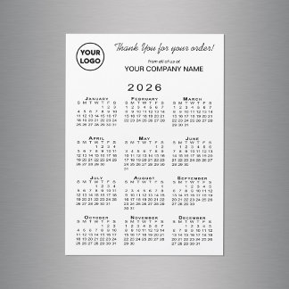 Business Logo Thank You 2026 Calendar Magnet