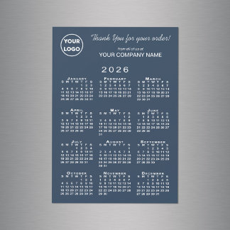 Business Logo Thank You 2026 Calendar Navy Magnet