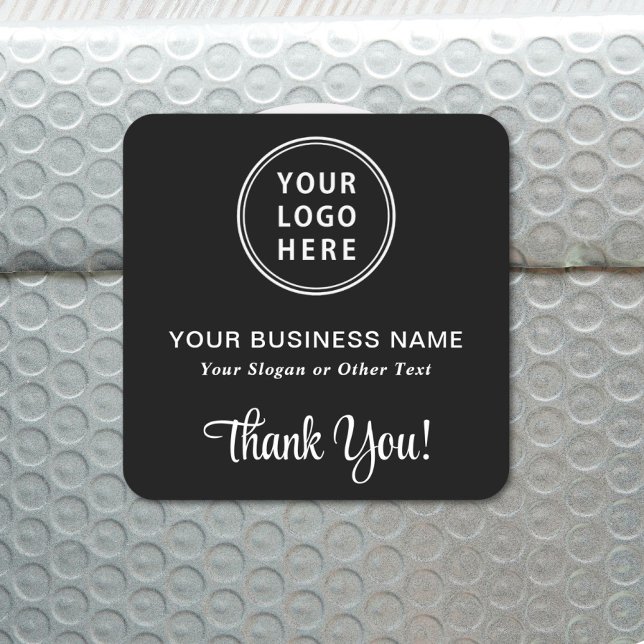 Business Logo Thank You Black Square Sticker (Creator Uploaded)