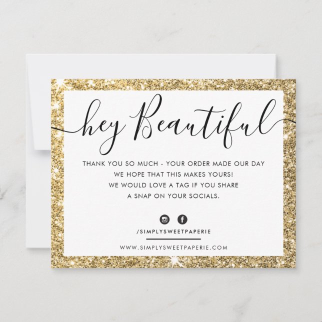 BUSINESS LOGO THANK YOU elegant black gold glitter (Front)