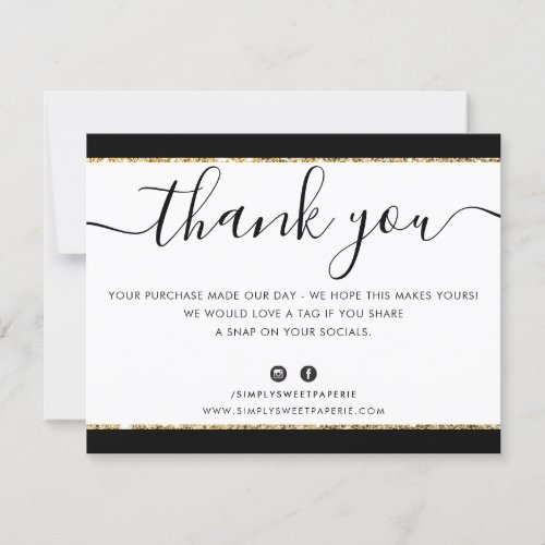 BUSINESS LOGO THANK YOU elegant black gold glitter