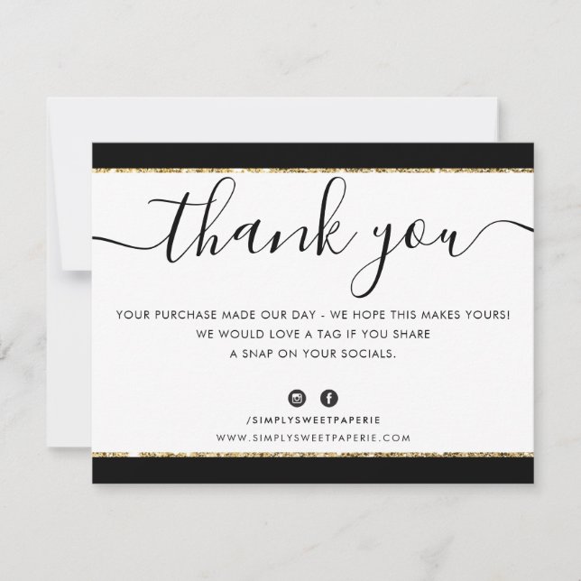 BUSINESS LOGO THANK YOU elegant black gold glitter Card (Front)