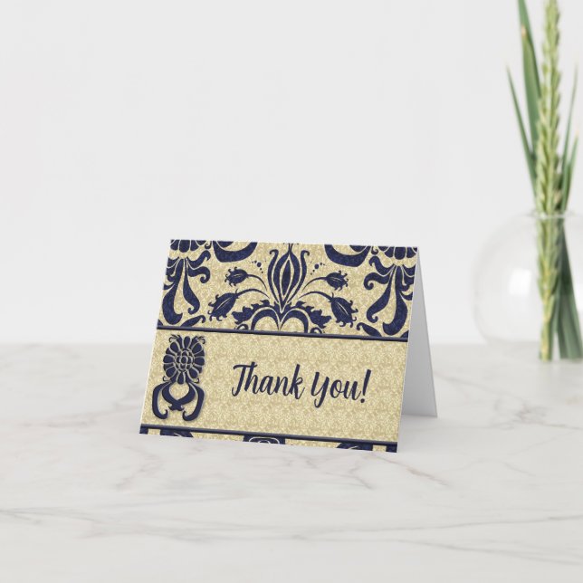 Business Logo Thank You Indigo Swirls Navy Taupe (Front)