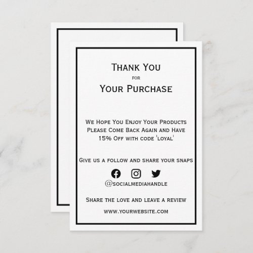 Business Logo Thank You Package Insert Card