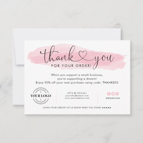Business Logo Thank You Pink Heart Thank You Card