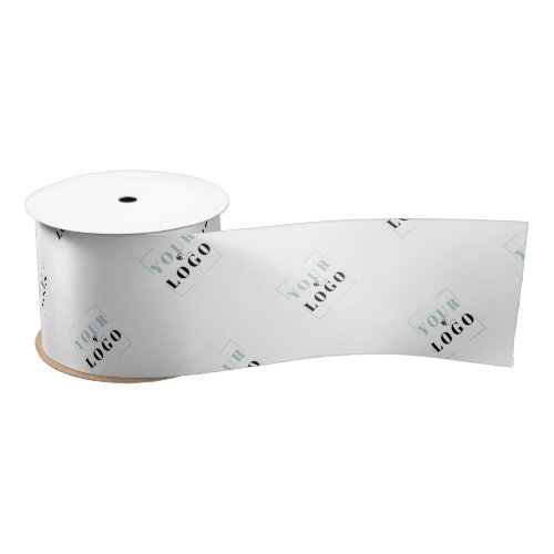 Business Logo Tiled Template Custom White Wide Satin Ribbon