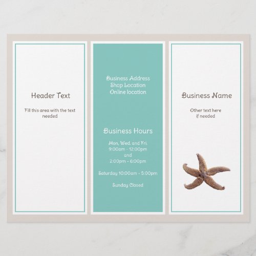 Business Logo Tri_fold Brochure Turquoise Starfish Flyer
