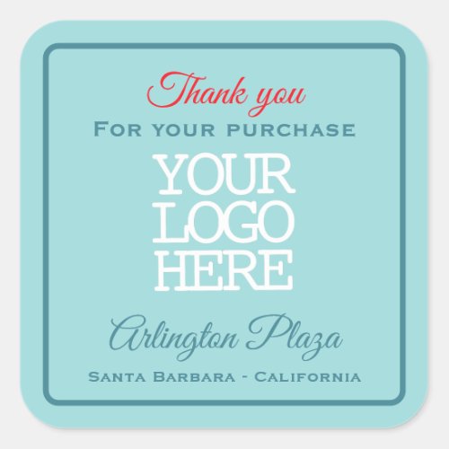 Business Logo Turquoise Teal Red Thank You Square Square Sticker