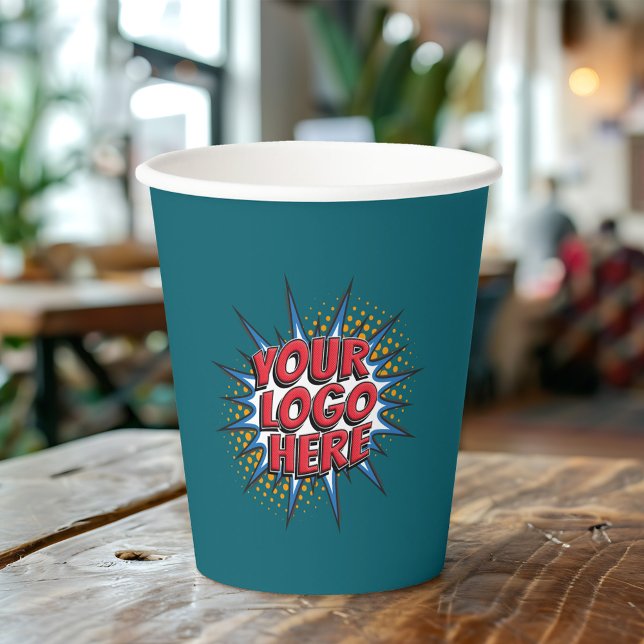 Business Logo Upload Marketing Event Dark Teal Paper Cups (Creator Uploaded)