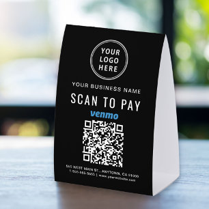 Business Logo Venmo QR Code Scan To Pay Paper Table Tent