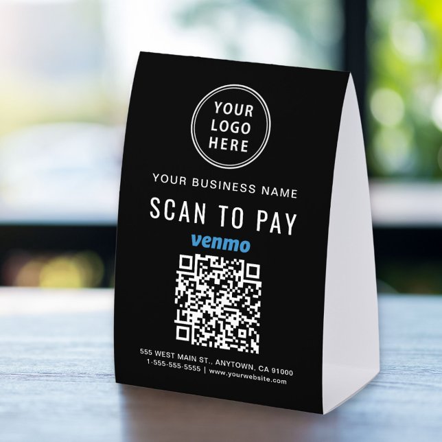 Business Logo Venmo QR Code Scan To Pay Paper Table Tent (Creator Uploaded)