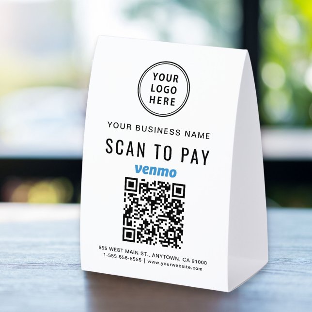 Business Logo Venmo QR Code Scan To Pay Paper Table Tent (Creator Uploaded)