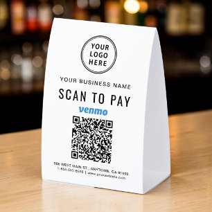 Business Logo Venmo QR Code Scan To Pay Paper Table Tent