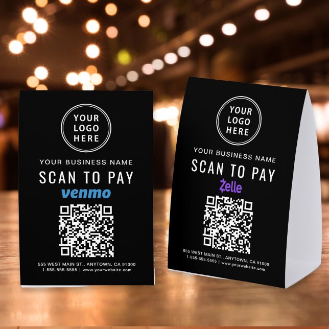 Business Logo Venmo Zelle QR Code Scan To Pay Paper Table Tent (Creator Uploaded)