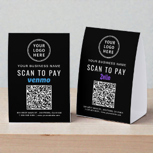 Business Logo Venmo Zelle QR Code Scan To Pay Paper Table Tent