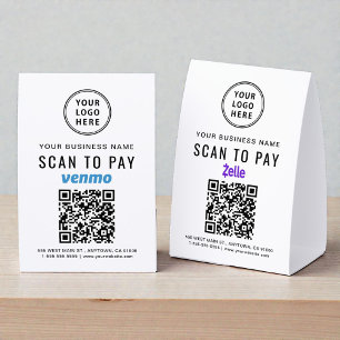 Business Logo Venmo Zelle QR Code Scan To Pay Paper Table Tent
