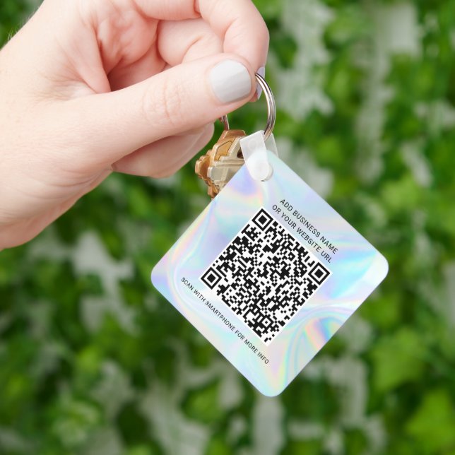 Business Logo Website and QR Code Holographic Keychain (Hand)