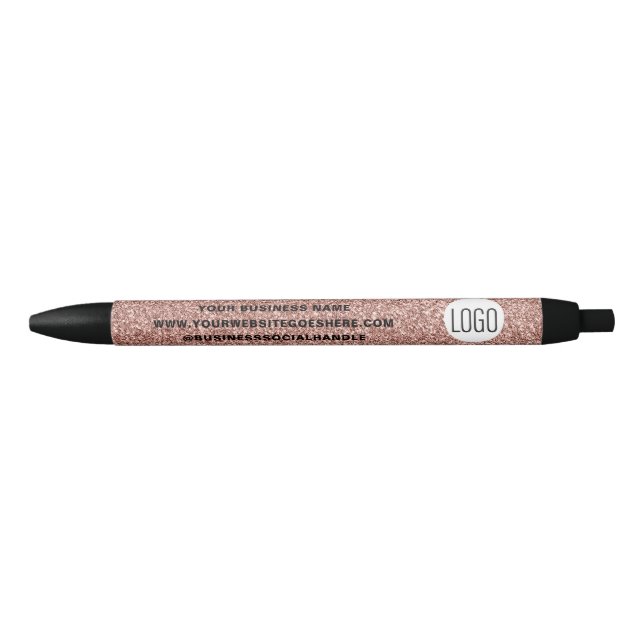 Business logo website Faux Rose Gold Glitter  Pen (Front)