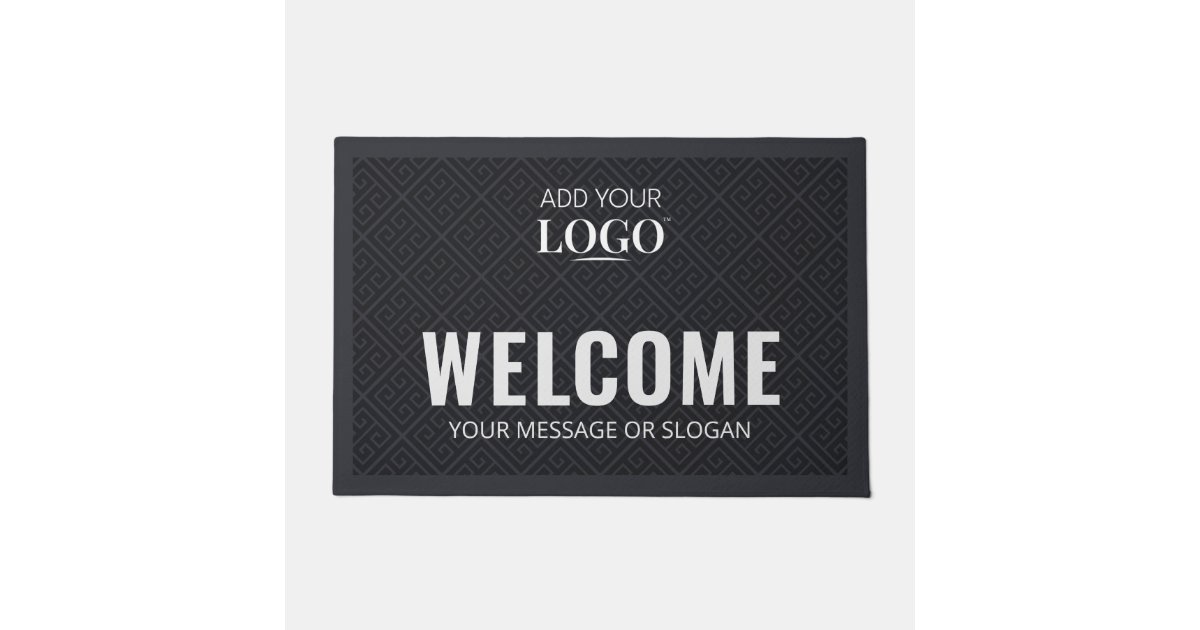 Business Logo Welcome Doormat | Greek Key Mat | Zazzle