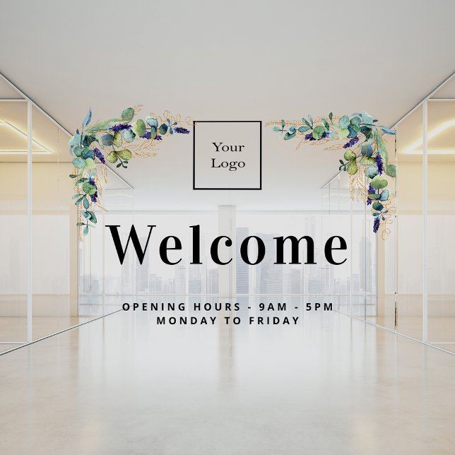 Business logo welcome opening hours eucalyptus window cling (Creator Uploaded)