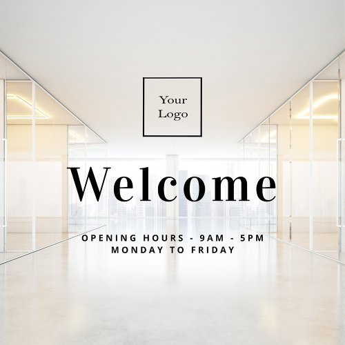 Business logo welcome opening hours window cling