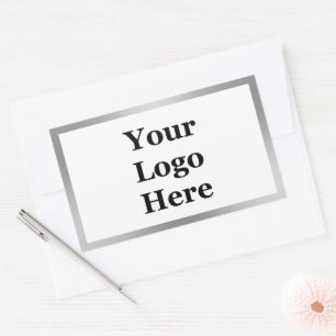 Business Logo White and Silver Brushed Metal Look Rectangular Sticker