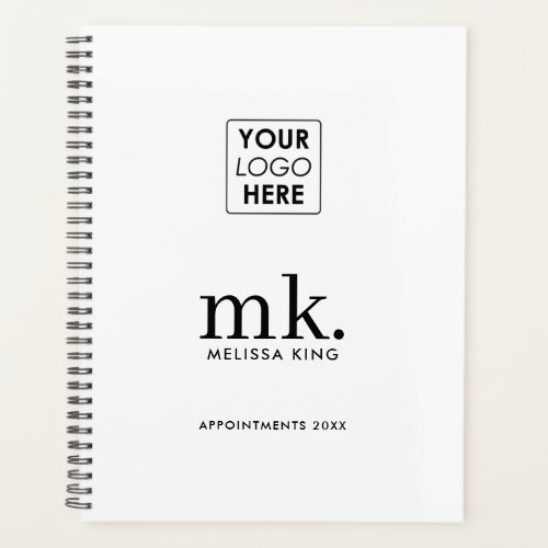 Business Logo White Black Modern Monogram Initials Planner