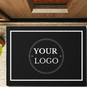 Business Logo White Border Black Promo Branding Doormat