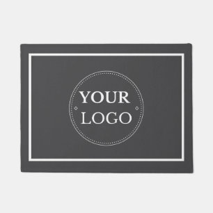 Business Logo White Border Promo Branding Gray Doormat