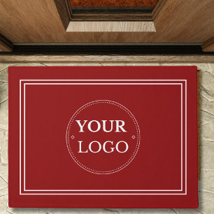 Business Logo White Border Promo Branding Red Doormat