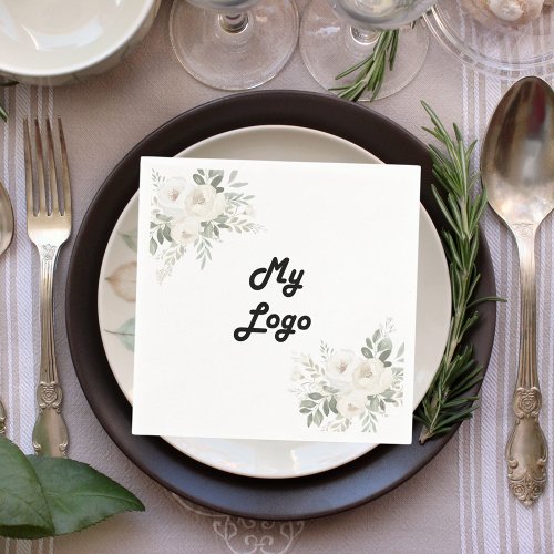 Business logo white florals brand color napkins