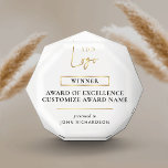 Business Logo White & Gold Corporate Employee Acrylic Award<br><div class="desc">Create professional awards for your employees, members or participants with this white and faux gold business award plaque design. This company competition award includes space for your logo, custom text and name of the winner. You can even change the white background to any color you like to complement the gold...</div>