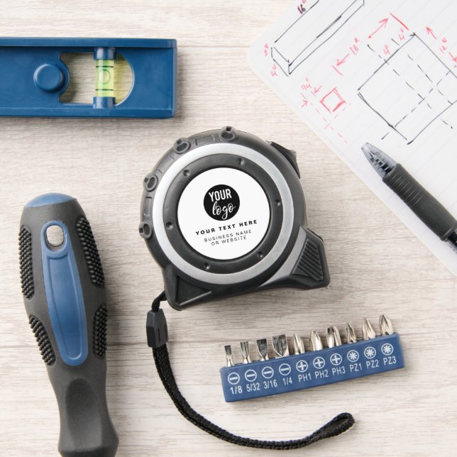 Business Logo White Minimalist Business  Tape Measure (Workshop)