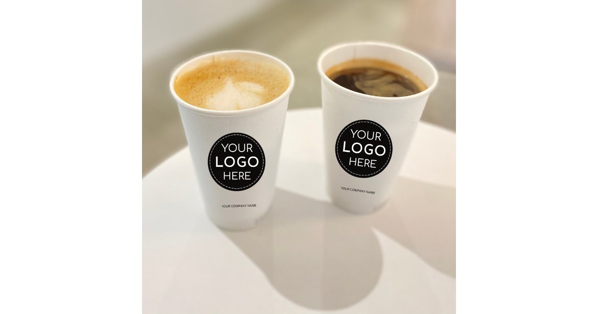 Business Logo white modern professional 8oz Paper Cups | Zazzle